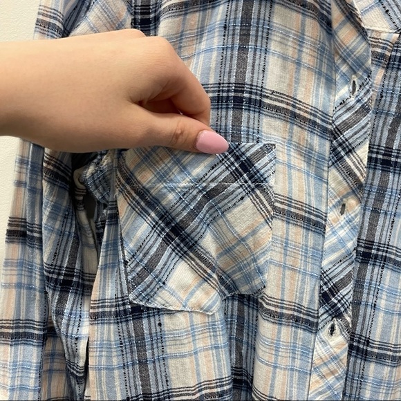 Soft Joie Plaid Button Up Shirt Lightweight XS Blue Black Textured - Picture 12 of 14